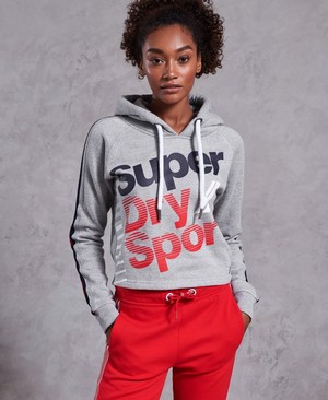 Superdry Diagonal Speed Sport Cropped Női Kapucnis Pulóver Szürke | KIWRX9315